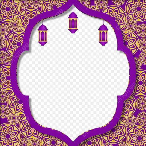 Gambar Perbatasan Islamic Ungu Emas Dengan Desain Vektor Gratis Lentera