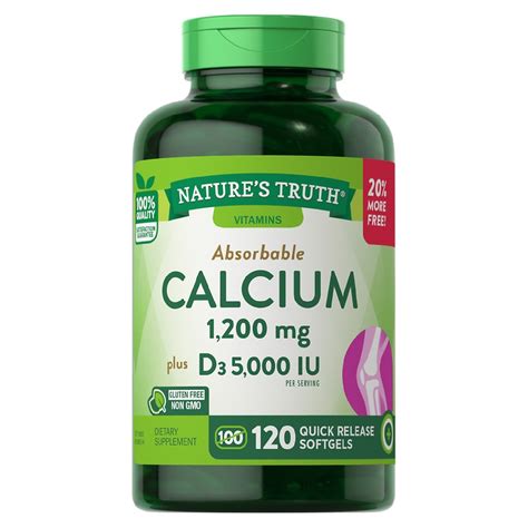 Natures Truth Absorbable Calcium 1200mg Plus D3 5000 Iu Softgels
