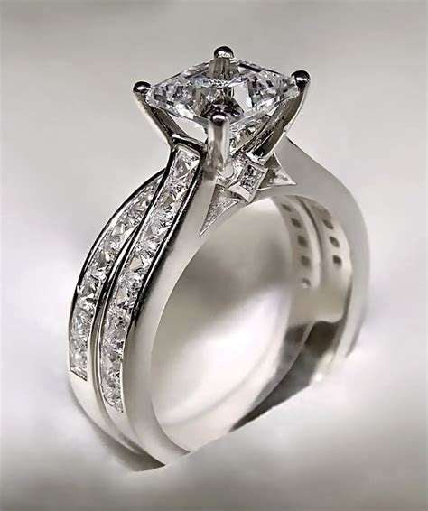 372ct Princess Cut Engagement Ring And Matching Wedding Band 14k Solid