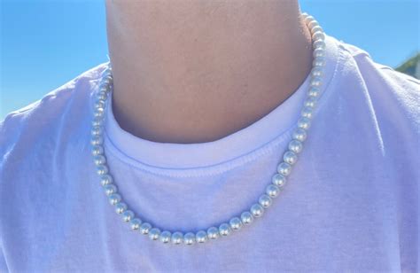 Mens Pearl Necklace 8mm Pearl Necklace Mens Acrylic Pearls Etsy Canada