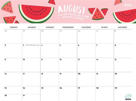 The August Calendar With Watermelon Slices On It
