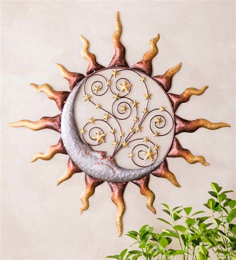 Handcrafted Metal Sun Stars And Blowing Moon Wall Art Wind And Weather