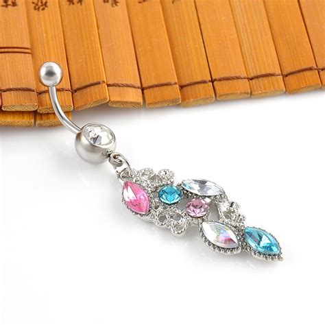 New Stainless Steel Colorful Rhinestone Crystal Belly Button Ring Dangle Navel Body Jewelry