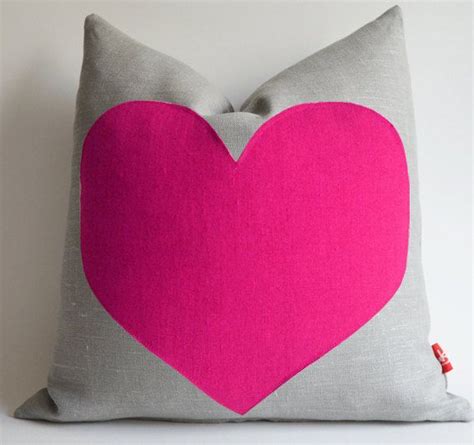 Sukan Pink Heart Gray Linen Pillow Heart Shaped Pillow By Sukan 35