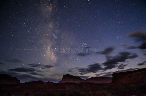 Bright Starry Night With A Milky Way Over The Canyon Stock Image