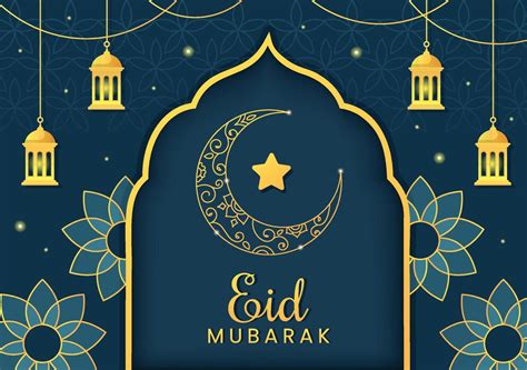 Happy Eid Ul Fitr Mubarak Background Illustration With Pictures Of