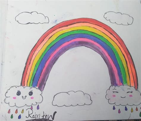 Rainbow Drawing Rain Bow Clouds With Colourfull Rain Drops In 2023