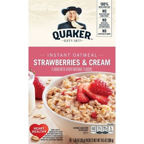 These values are recommended by a government body and are not calorieking recommendations. Quaker Strawberries & Cream Instant Oatmeal - 10ct : Target