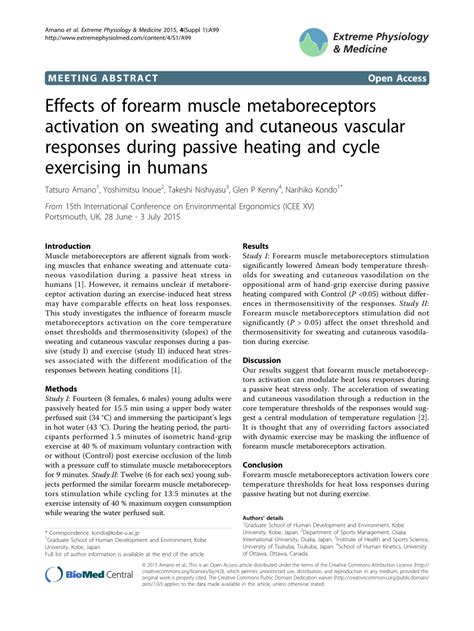 Pdf Effects Of Forearm Muscle Metaboreceptors Activation On Sweating And Cutaneous Vascular