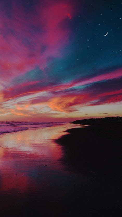 Beach Horizon Starry Sky Sunset Iphone Wallpaper Iphone