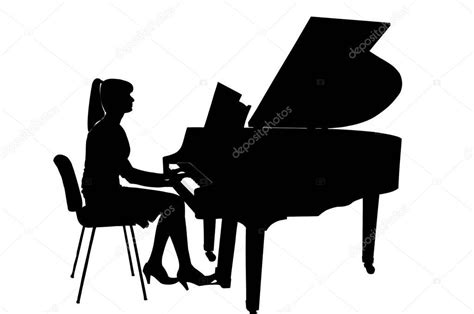 Silhouette Girl Playing Piano White Background Stock Photo Ad