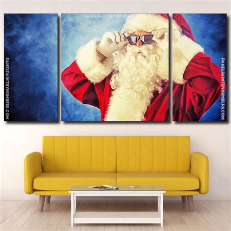 Santa With Sunglasses 3 Panels Paint By Number Panel Paint By Numbers