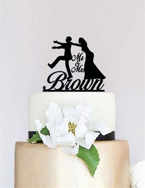 Funny Wedding Cake Topper Bride And Groom Silhouette Custom Cake Topper Personalized Topper
