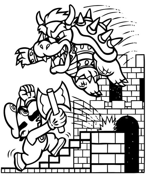 New super mario bros coloring page. Mario and bowzer - Mario Bros Kids Coloring Pages
