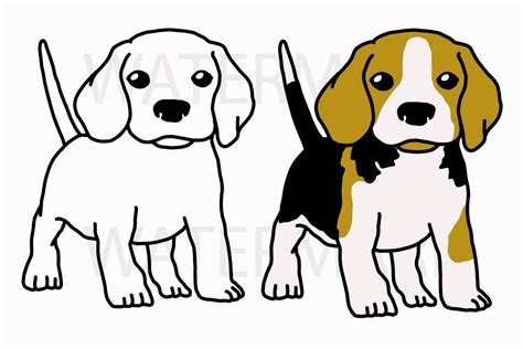 Cute Beagle Puppy Ready To Play Both Outline And Color