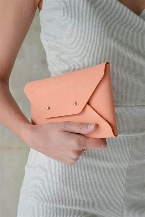 Peach Leather Clutch Bag