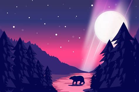 Night Landscape With Starry Sky Illustration Premium Vector