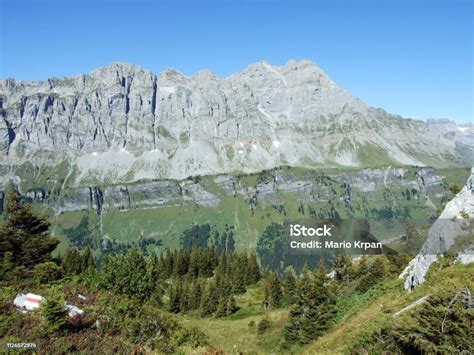 Alpine Top Ortstock Above The Braunwald Forest And Linthal Valley Stock
