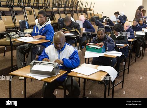 South Africa Cape Town Blind Students Typing On Perkins Brailler Or