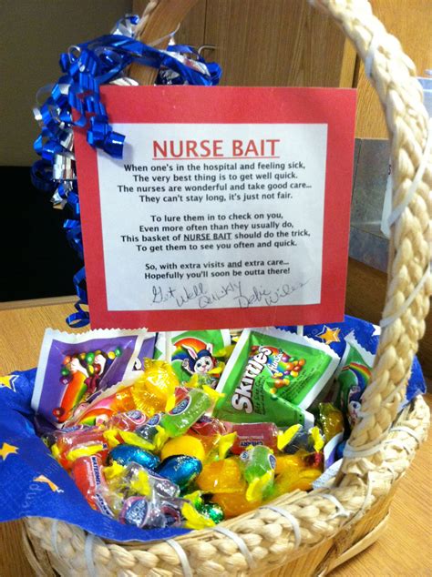 Nurse Bait to bring to sick in hospital so the nurses might drop in on