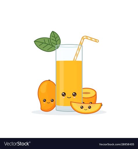 Cute Kawaii Smiling Cartoon Mango Juice Royalty Free Vector