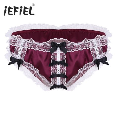 Iefiel Mens Lingerie Shiny Ruffled Frilly Sissy Sexy Gay Panties Smooth