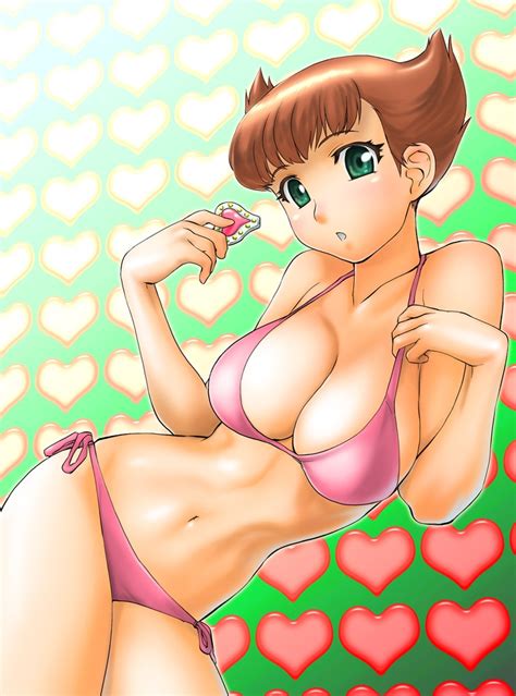 Ueyama Michirou Sakura Mami Esper Mami 1girl Bikini Breasts Brown Hair Cleavage Green