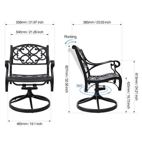 Extraup Patio Swivel Chair Black Aluminum Frame Swivel Beach Chairs