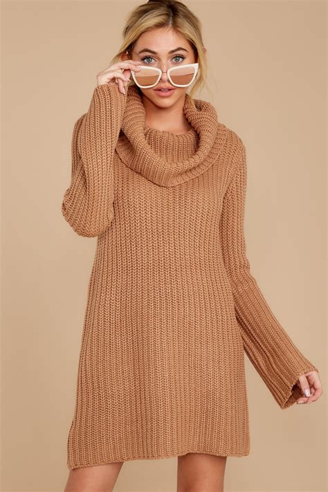 Bb Dakota Beige Sweater Dress Cowl Neck Heavy Knit Dress 11800