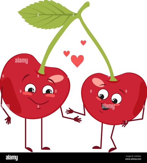 cute cherry characters with love emotions face arms and legs the funny or happy food heroes