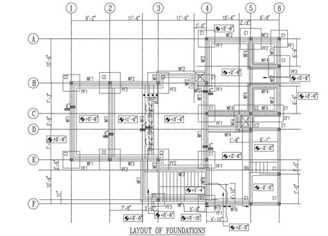 Foundation Layout Plan Working Drawing With Centre Line Autocad File