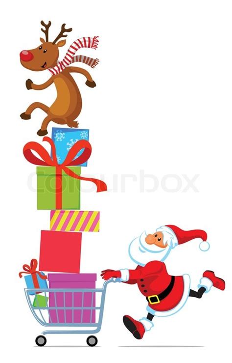 Santa Claus Running With Shopping Cart Full Of Ts