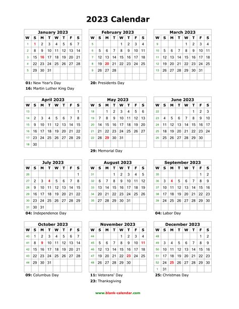 Printable 2023 Calendar With Federal Holidays Printable Template