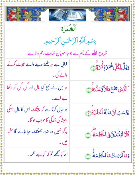 Surah Al Humazah Urdu Quran O Sunnat