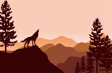 Silhouette Of Wolf And Pine Trees Download Free Vectors Clipart