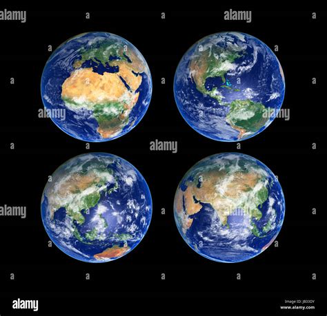 Four Earth Globes With Clouds High Res Pictures Stock Photo Alamy
