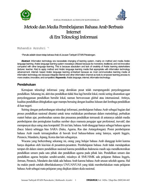 Pdf Metode Dan Media Pembelajaran Bahasa Arab Berbasis Internet Di