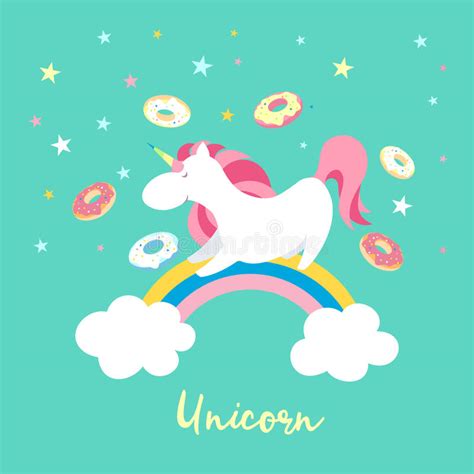 Unicorn Character Set Cute Magic Collection With Unicorn Rainbow