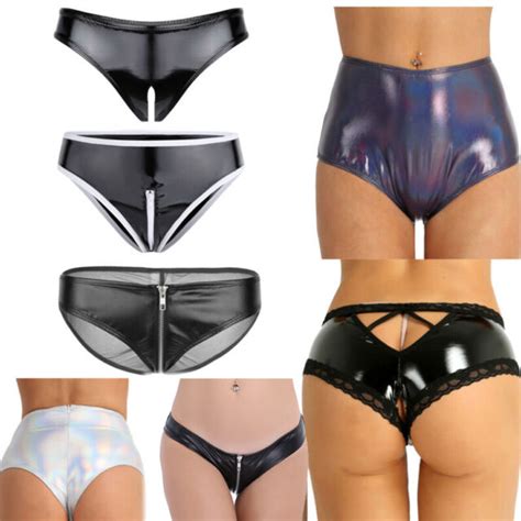 Latex Women Wetlook Leather Open Crotch Brief Panties Knicker Lingerie Underwear Ebay