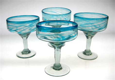 Mexican Glass Margarita Turquoise Swirl Margarita Glasses