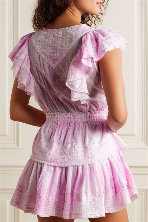 Pink Gwen ruffled lace-trimmed tie-dyed broderie anglaise cotton mini