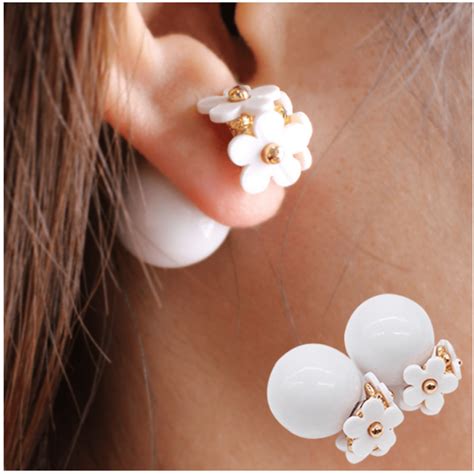 Double Sided Pearl Flower Stud Earrings