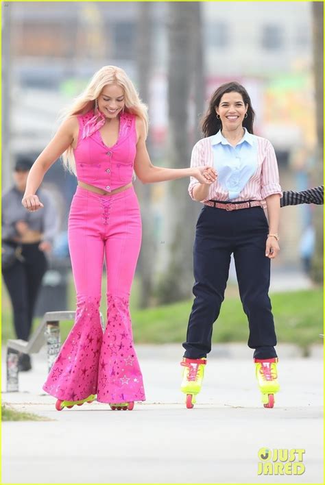 Margot Robbie And America Ferrera Go Roller Blading For Barbie Movie