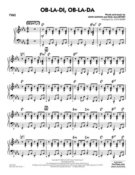 Ob La Di Ob La Da Arr John Berry Piano Sheet Music The Beatles
