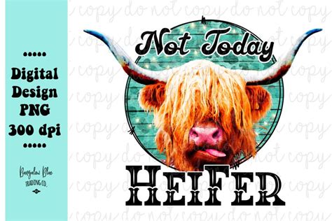 Not Today Heifer Highland Cow Sublimation Digital Design Png