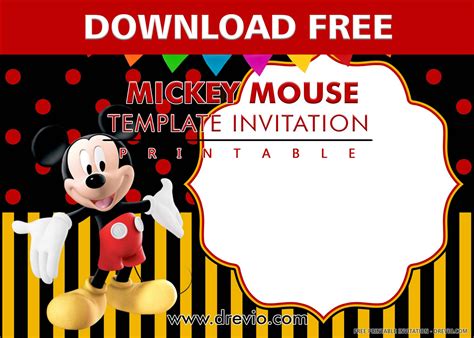 Free Printable Cheerful Mickey Mouse Birthday Invitation Templates