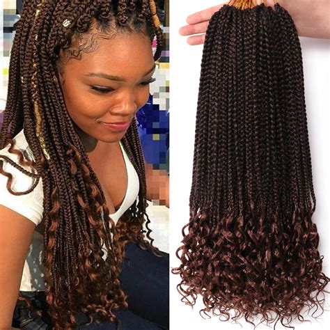 Buy 7 Packs 18 Inch Crochet Box Braids Hair With Curly Ends Prelooped Bohemian Goddess Box