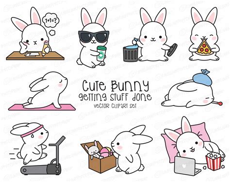 Premium Vector Clipart Kawaii Bunny Cute Bunny Planning Clipart Instant
