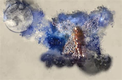 Watercolor Style And Abstract Image Of Beautiful Fairy With Wings Stock
