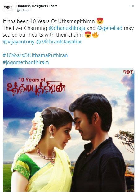 Fans Celebrate 10 Years Of Dhanush Genelia Starrer Uthama Puthiran